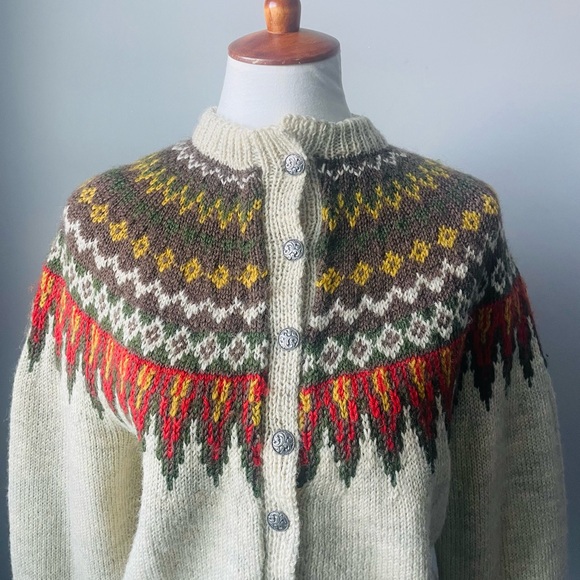 Vintage Handmade in Norway Wool Cardigan Fair Isle - Picture 6 of 14